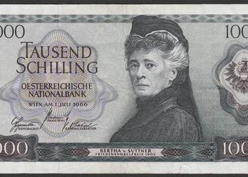 AUSTRIA 1000 SCHILLING 1966 - BERTHA VON SUTTNER