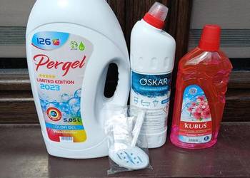 Mega zestaw 4w1 płyn do prania, płyn uniwersalny, żel do WC , kostka okazja