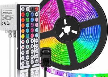 TAŚMA LED RGB 5M Mocna Kolorowa + PILOT + ZASILACZ Zestaw Kompleksowy