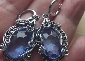 Kolczyki z niebieskim kryształem - vintage