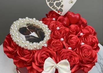 Flowerbox - wieczne róże ze wstążki handmade - prezent dla niej