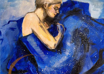 "Ubrana w noc" obraz akrylowy na płótnie 70x50cm - kobieta, noc, tajemnica