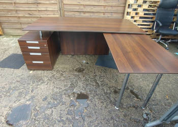 Biurko gabinetowe z kontenerkiem, dostawką i regałem PRAWE LEWE 2 sztuki