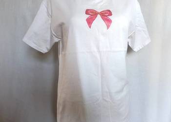 T-shirt biały Damski bawełna r. 38 Kokardka NOWY