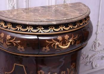 Piękna Drewniana Brzuchata Komoda Blat Marmur - Intarsje Ludwik - Szafka