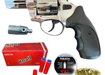 Rewolwer hukowy ZORAKI 6mm SREBRNY CHROM BŁYSK + 100 naboi LONG + 50 rac