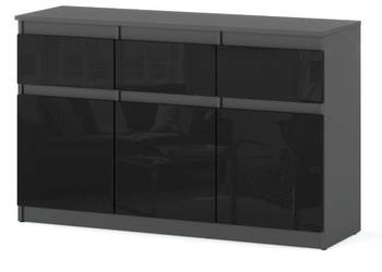 Komoda Pod Telewizor 3 Szuflady 120cm Pojemna Szafka Szara Czarny Połysk