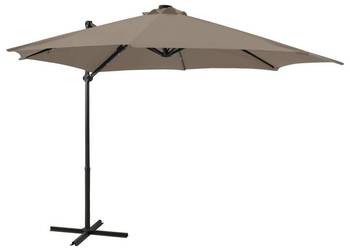 Parasol wiszący z lampkami LED i słupkiem, 300 cm, taupe（312331）