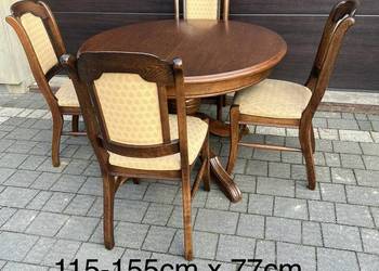 Solidny dębowy okrągły rozkładany stół z krzesłami