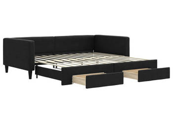 Sofa rozsuwana z szufladami czarna tkanina 100x200 cm WM-3196621