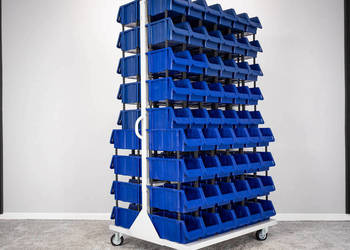 Wózek mobilny 108 szt. pojemników niebieskich 180 cm x 105 cm x 86 cm