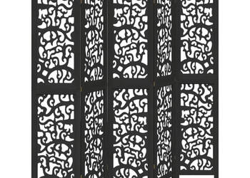 Parawan pokojowy 5-panelowy czarny lite drewno paulowni WM-358759
