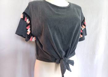 Bluzka wiązanie T-shirt frędzle SZARA r. 40/42 Primark stan bdb-