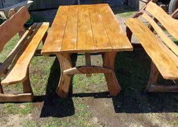 Solidny zestaw ogrodowy – stół + 2 ławy (jesion/dąb)