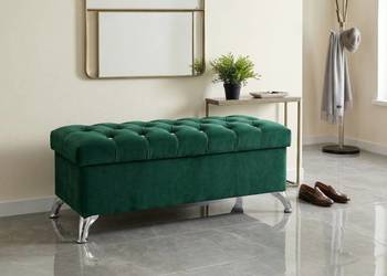 Zielona pufa ze schowkiem pikowana 90x40 kryształkami