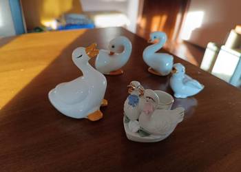 Zbiór 5 figurek z porcelany łabędzie i kaczki. VINTAGE, stan BDB!