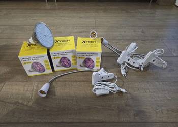 3 lampy żarówki XTECH 100W 150 LED E27 do wzrostu i uprawy roślin + 3 opraw