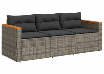 3-osobowa sofa ogrodowa z poduszkami, szara, polirattan(SKU:365830)