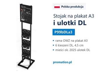Czarny stojak reklamowy na plakat A3 i ulotki DL
