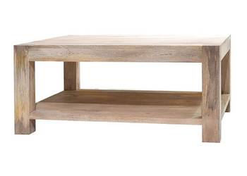 Drewniany jasny stolik z półką 100x80 cm z mango
