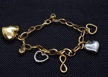 PIĘKNA ZŁOTA BRANSOLETKA"SERDUSZKA I NIESKOŃCZONOŚĆ"ZDOBIONA