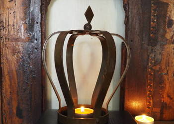 Stara Stalowa Korona - Dekoracja - Świecznik - Vintage