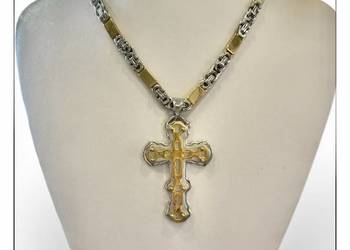 Komplet męski łańcuszek i krzyż stal chirurgiczna splot królewski bizantyjs