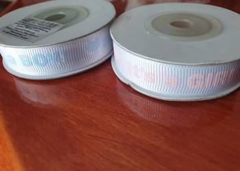 Biała tasiemka rypsowa 14 mm z nadrukiem pasmanteria