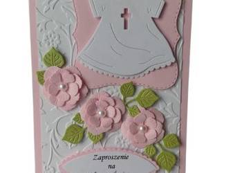 Zaproszenia Chrzest Szatka W Serwetce C6 Róż - Biel