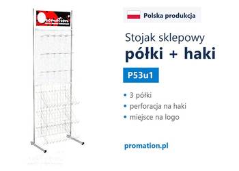 Stojak perforowany z półkami i hakami na drobny towar i akcesoria