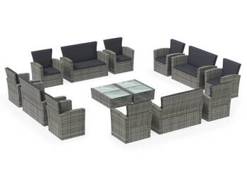 16-cz. zestaw wypoczynkowy do ogrodu poduszki szary rattan PE WM-3095946