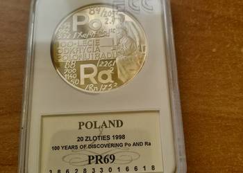 Moneta srebrna "100-lecie odkrycia polonu i radu" 20 zł z 1998 r.