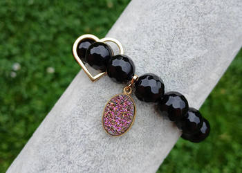 Bransoletka damska z Onyksu fasetowanego z sercem +druzy burgund