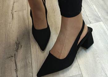 (43) Czarne czółenka wieczorowe z odkrytą piętą, NOWE