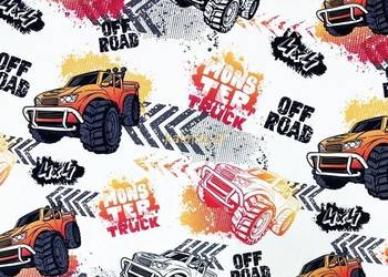 Tkanina dekoracyjna Bajka 69 Monster Trucki do pokoju dziecinnego