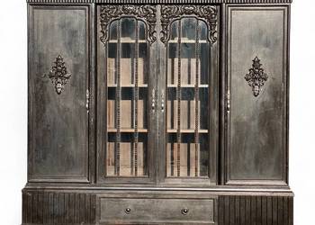 Duża rzeźbiona biblioteczka z witryną, czerń