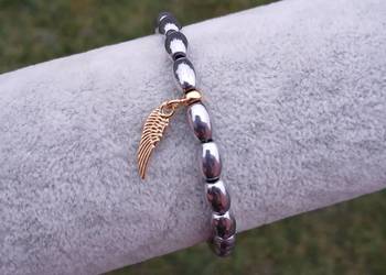 Bransoletka z Hematytu srebrnego łezki,damska +skrzydełko