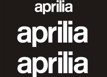 Aprilia białe naklejki na motocykl owiewka 15x4,5cm i zadupek 8x3cm