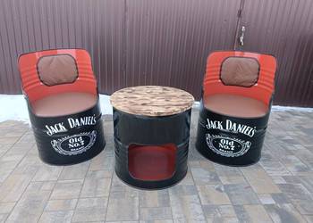 Meble z metalowych beczek. Fotel Stolik Eko skóra Loft Garaż Salon