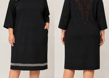 Czarna sukienka plus size glamour koronka cyrkonie UNI 46 48 biust 128 cm