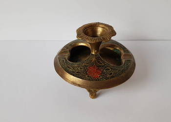 Stara mosiężna popielniczka / popielnica – świecznik, mosiądz