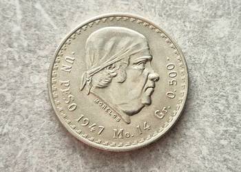 442) MEKSYK srebro - 1 Peso - 1947 r.