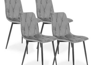 Komplet 4 krzeseł krzesło pikowane welurowe do jadalni i salonu szare Mode…