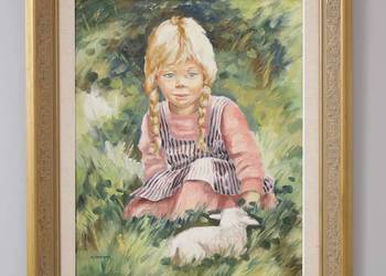 Obraz Czeskiej artystki Monica Smetana Dwie dziewczynki na łące