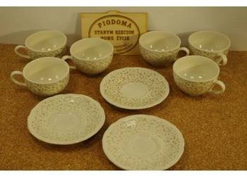 Komplet 6 filiżanek z 3 spodkami „Różane Gałązki” – porcelana śniadaniowa v