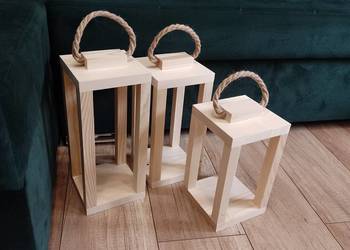 Latarnia z drewna lampiony 3szt drewniane świecznik loft lampa