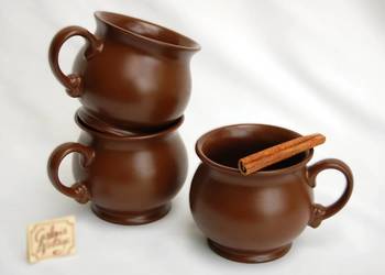 Kubek kamionkowy brązowy do grzańca, wina, miodu, czekolady, barszczu 3 szt