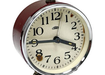 Bordowy budzik mechaniczny PRIM Vintage, SPRAWNY, Czechosłowacja, lat 60.