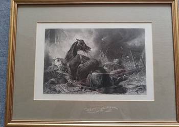 Staloryt XIX w -Żołnierze Napoleona 42,5 x 32,5 cm ORYGINAŁ