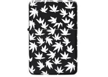 Czarna Zapalniczka Benzynowa z Białymi Listkami Marihuany Atomic